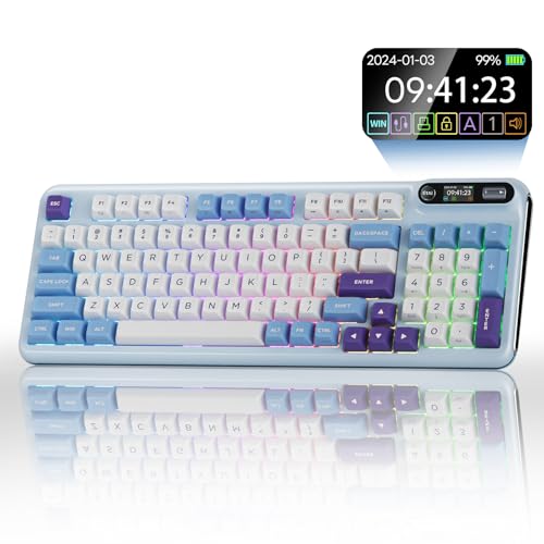 KZZI Z98 Wireless Mechanical Keyboard, Smart Display & Knob, BT5.0/2.4GHz/USB-C, Hot Swappable Custom Keyboard, Pre-lubed Linear Switches, Gasket Mount, RGB Creamy Gaming Keyboard - color: Blue Sea, size: Linear Rain Switch