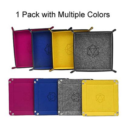 Folding Dice Tray Set, 4 Pieces Felt Dice Tray Holder for DND, RPG, MTG and Other Board Games (Rose Red, Gray, Yellow and Blue)
