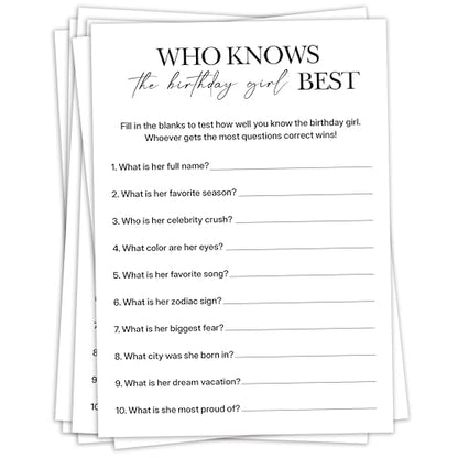 Birthday Party Games, Who Knows Her Best, 25 Pcs Card Set for Guests, Fun Birthday Game for Teen Adults – A05 - color: Who Knows Her Best