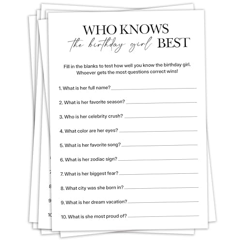 Birthday Party Games, Who Knows Her Best, 25 Pcs Card Set for Guests, Fun Birthday Game for Teen Adults – A05 - color: Who Knows Her Best
