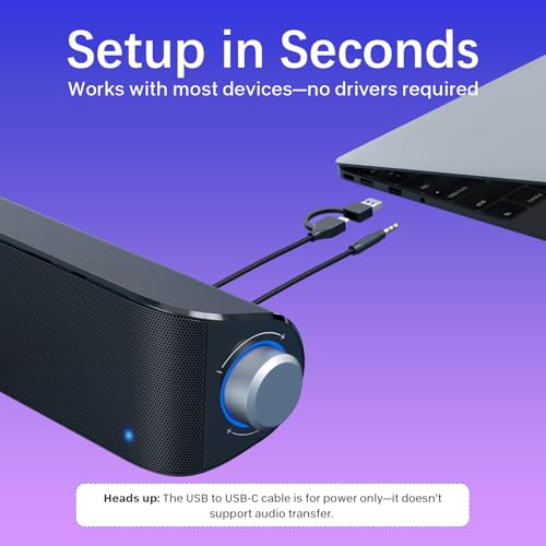 Nylavee Computer Speakers, Hi-Fi Stereo Computer Sound Bar with Bluetooth & 3.5mm Aux, USB/USB-C Powered for Desktop PC, Laptop & Monitor, Built-in Mic and Headphone Jack - color: Black