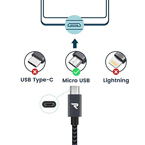 RAMPOW Micro USB Cable 6.6ft Nylon Braided Space Gray QC 3.0 Fast Charge & Sync 2.4A for Samsung Galaxy S5/S6/S7, HTC, LG, Kindle, Sony, PS4, and More - size: 6.6ft, style: 1Pack