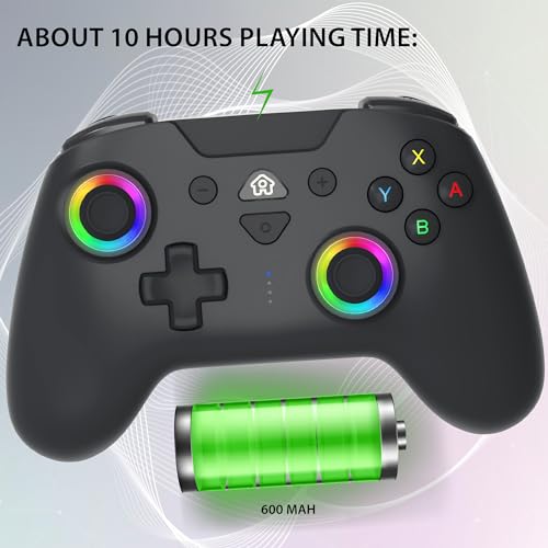 SUBSONIC Switch and Switch 2 Wireless Controller - LED Pro controller Black | Pro Controller Gamepad for Nintendo Switch 2 and Nintendo Switch, Ergonomic, Programmable LED, Vibration Function, Gyroscope - color: Black