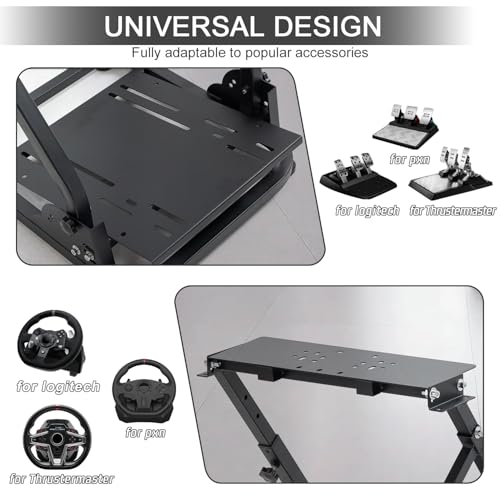 Hottoby Racing Steering Wheel Stand Foldable & Dual Shift Levers Fit for Logitech G25 G27 G29 G920 G923, for Thrustmaster T150 T248 T300 Multi-level Easy Storage & Install Cockpit,No Wheel & Pedals