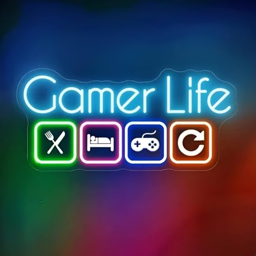Gamer Life Neon Sign, Dimmable Custom Gamer Username Led Neon Lights for Wall Decor, Gaming Room Wall Sign Light Up Sign for Game Room, Streamer Setup, Esports Arena, Bedroom, Office USB Powered - color: Z-Gamer Life