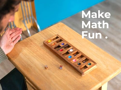 BSIRI Classic Shut The Box Game Wooden 12 Numbers with Math Lover Player Wood Box of Brain Teaser Puzzles Single Player Original Wood Dice and Close flip Number Board Games Adults Travel Mini Size - style: Shut the Box Game