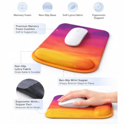 Ergonomic Memory Foam Mouse Pad with Wrist Support, Orange, Ultra-Smooth Surface, Anti-Slip Base (Sunset, Medium) - color: Sunset