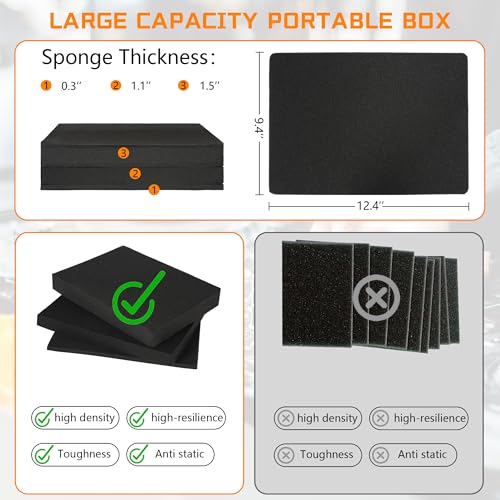 13 Inch Aluminum Carrying Case 13 X 10 X 5.5 Inch Ideal for Microphone & Camera Gear Transportation, DJ Mixer Case with Customizable Pre-Diced Foam, Black - size: Inner：12.5''X 9.5''X 5.1''