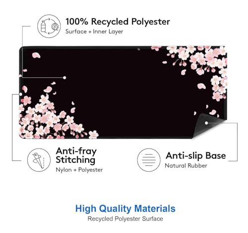 IMAYONDIA Ethereal Sakura Nightfall Desk Pad (35.4x15.7 in), Cherry Blossom Large Gaming Mouse Pad Mousepad, Serene Blossoms on Black Elegant Floral Art Desk Mats, Japanese Floral Computer Accessory - color: Cherry Blossom Black