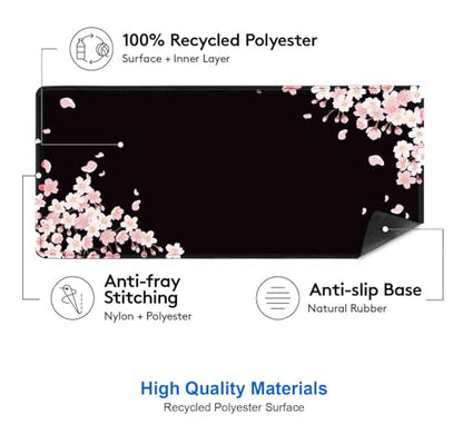 IMAYONDIA Ethereal Sakura Nightfall Desk Pad (35.4x15.7 in), Cherry Blossom Large Gaming Mouse Pad Mousepad, Serene Blossoms on Black Elegant Floral Art Desk Mats, Japanese Floral Computer Accessory - color: Cherry Blossom Black