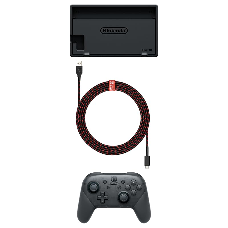 PDP Gaming Charge Cable Licensed for Nintendo Switch 8 ft USB-C | 8-Foot Charging Cable, Durable Braided Design, Cable Management Tie Strap, Charge & Sync Compatibility, Black/Red