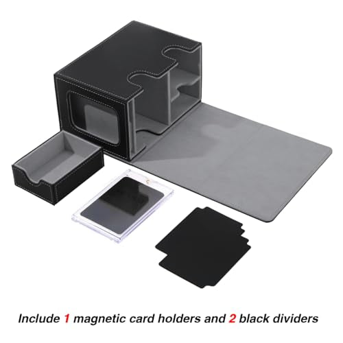 Venssu MTG Deck Box for Commander Display with Dice Tray (Black＆Grey) | Holds 200 Single/160 Double-Sleeved Cards, Fit MTG/PTCG/OPTCG Cards, Strong Magnet, With 2 Dividers & 1 Magnetic Card Holder - color: Black＆Grey