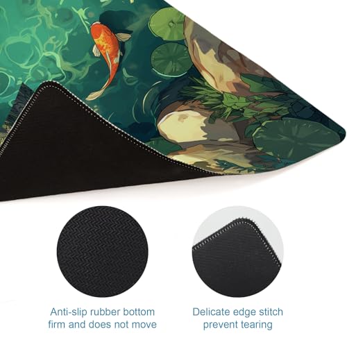 Large Gaming Mouse Pad, Desk Mat, XL Extended Big Mousepad with Non-Slip Rubber Base Stitched Edges, Computer Keyboard Mat for Office Home, 31.5x11.8in, Japanese Koi Fish Pond - color: Koi Fish