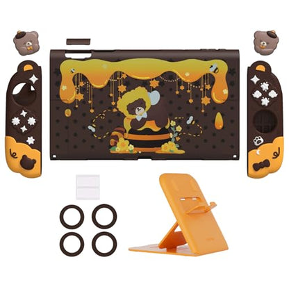 PlayVital Good Night Bear Dockable Case for Nintendo Switch 2 with Stand | Split Design Silicone Joycon Grips, PC Console Hard Shell, 2 Joystick Caps | Cute Protective Cover Bundle – Brown - color: Brown