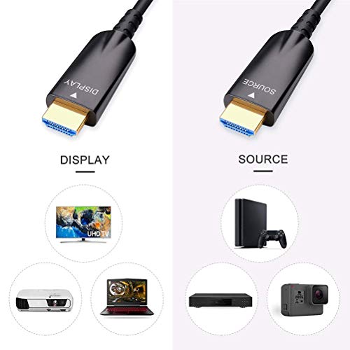 DTECH 75ft Fiber Optic HDMI Cable with 4K 30Hz and 1080p 60Hz HD Video 3D ARC HDCP CEC High Speed Supported Compatible with DVD Player Computer Monitor Gaming Console TV (75 Feet, Black) - size: 75ft
