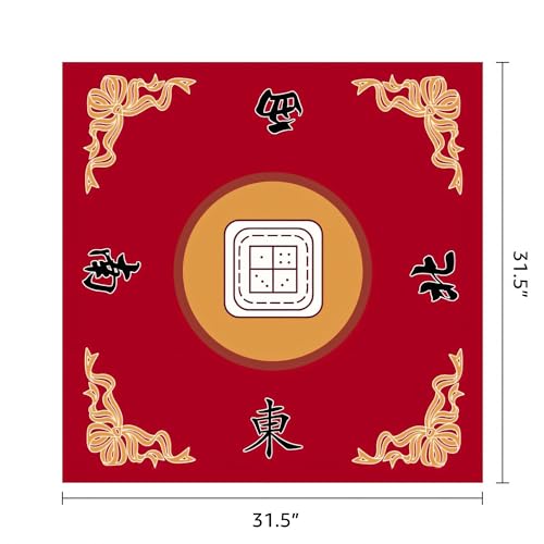 Mahjong Table Mat 31.5" x 31.5" Anti Slip Noise Reducing Cover Red | Machine Washable Game Pad with Storage Bag, Wear Resistant Fabric for Poker Card Dominoes Family Game Night - color: Style 1 Red