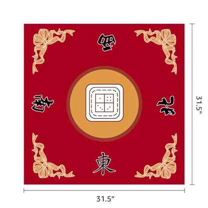 Mahjong Table Mat 31.5" x 31.5" Anti Slip Noise Reducing Cover Red | Machine Washable Game Pad with Storage Bag, Wear Resistant Fabric for Poker Card Dominoes Family Game Night - color: Style 1 Red