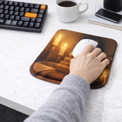 Ergonomic Memory Foam Mouse Pad with Wrist Support, Orange, Ultra-Smooth Surface, Anti-Slip Base (Book and Candle, Medium) - color: Book And Candle