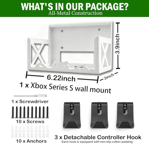 GETYEA Wall Mount for Xbox Series S with Detachable 2 Controller Holder & Headphone Hanger, Space Saving,Mount on Near or Behind Your TV(Not for Xbox ONE S)