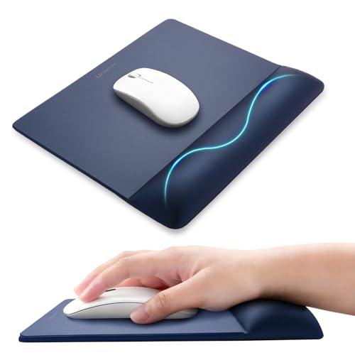 Wide Size Mouse Pad with Wrist Rest,Premium PU Material,Low-Rebound Cushion,Ergonomic Design,Comfortable Wide-Size Operation,Smooth Mouse Control with Hard Plate,Reduces Fatigue(Navy) - color: Wide_Navy, style: Wide Mouse Pad
