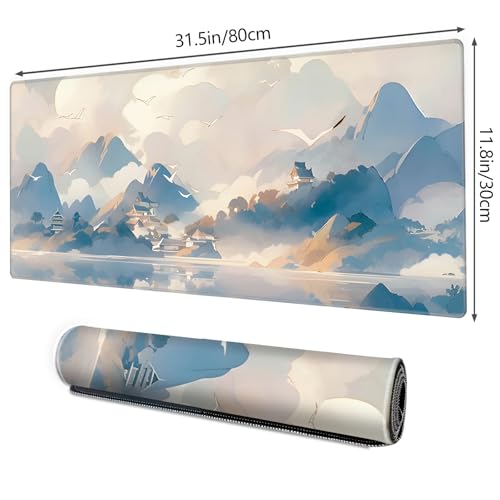 Galdas Gaming Mouse Pad XXL XL Large Long Extended Big Mousepad Non-Slip Rubber Keyboard Mouse Pad with Stitched Edges for Laptop Home Office (31.5x11.8x0.08 Inch) -Cloud Scenery - color: Cloud Scenery