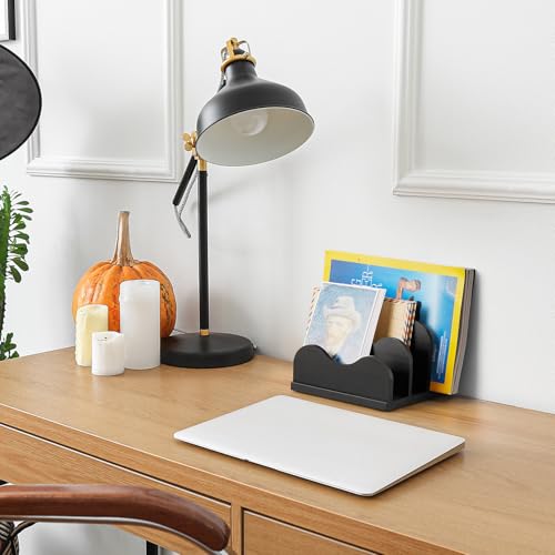 DRASTAR Mail Organizer Countertop, Letter Holder for Desk, Mail Sorter with 3 Slots, Black Small File Holder, Envelope Organizer for Home Office
