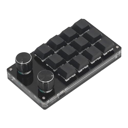Macro Mechanical Gaming Keypad with 12 Programmable Keys and Dual Knobs for Linux macOS – Compact Wired Red Switch Controller for Gamers Creators and Engineers
