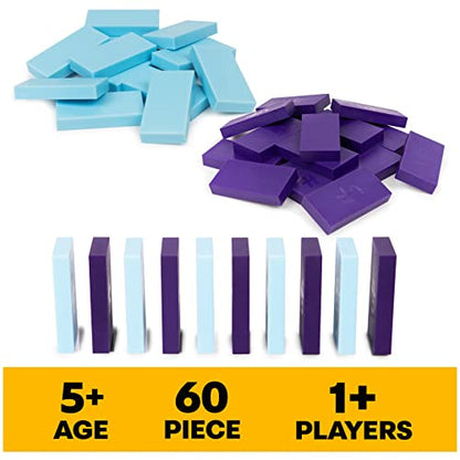 Spin Master Games H5 Domino Creations Blue & Purple Classic Dominoes Set | Design, Build, & Topple, Develops Motor & STEM Skills, Learn to Make Domino Art, 60 Easy-to-Read Tiles, 1+ Players, Ages 5+ - color: Blue