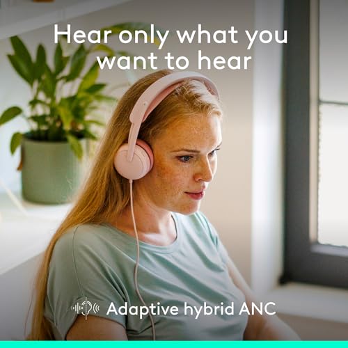 Logitech Zone Wired 2 Noise Canceling Headset with Adaptive Hybrid - Rose | Noise-canceling, USB-C connection, USB-A adapter included - color: Rose, style: Wired
