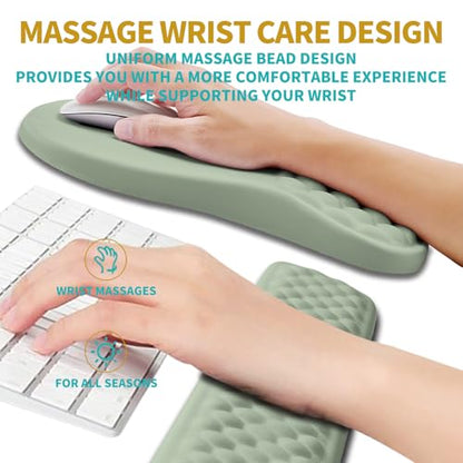 Hokafenle 2 in 1 Ergonomic Mouse Pad Wrist Support & Wrist Rest for Computer Keyboard Set, with Relieve Carpal Tunnel Pain Massage Bulge and Full Memory Gel Design (2In1 Set, Light Green) - color: Hk008-light Green