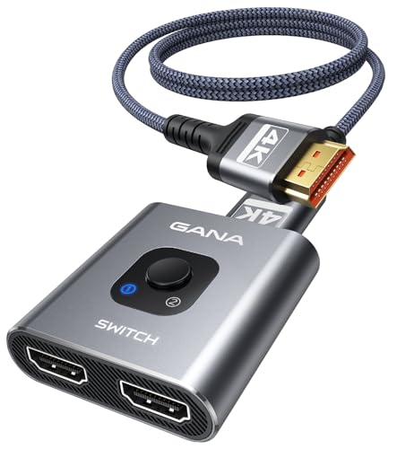 HDMI Switch 4K@60Hz Splitter【with 3FT HDMI Cable】, GANA Aluminum Bidirectional HDMI Switcher 2 in 1 Out, HDMI Hub for 3D, HDR, Compatible with Xbox, PS5/4/3,Fire Stick,Roku,Blu-Ray Player - color: Gray with 3Ft Cable