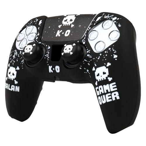 Pixelated Skull Controller Skin Cover Compatible with PS5/Playstation 5 Controller, RALAN Protector Case Customised Thumb Grip - color: Pixelated Skull Black White