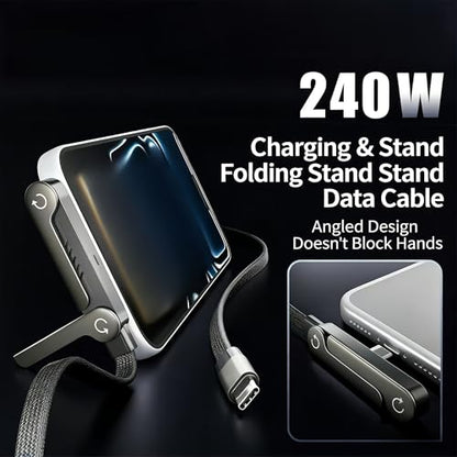 Invisible Holder Charger Cable, 240W PD Fast Charging Cable for Desk, USB-C to USB-C & USB to USB-C Cable 4.9 FT with 360° Adjustable Metal Stand, 2 in 1 Holder Charger for Gaming, Office, Home - size: 2PCS ( 2 USB-C to USB-C )