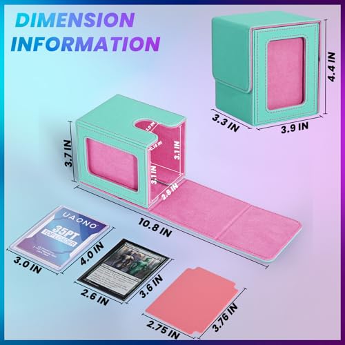 UAONO Card Deck Box for MTG Commander, Fits 100 Double-Sleeved Cards | Independent Commander Display, Magnetic Deck Case for Magic the Gathering TCG, 2 Dividers & 1 Top Loader (Turquoise/Pink) - color: A-Turquoise&Pink