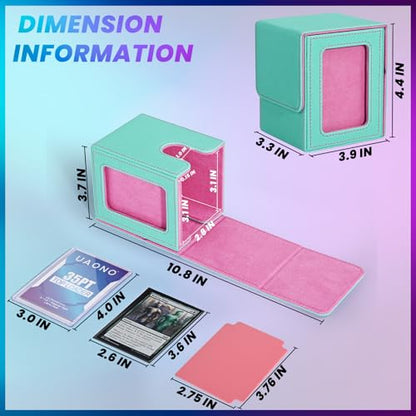 UAONO Card Deck Box for MTG Commander, Fits 100 Double-Sleeved Cards | Independent Commander Display, Magnetic Deck Case for Magic the Gathering TCG, 2 Dividers & 1 Top Loader (Turquoise/Pink) - color: A-Turquoise&Pink