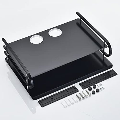 2-Tier Metal Floating Wall Shelves for AV TV Box Console, 12x9.8 Inch | Sturdy Aluminum Double Shelf, Holds Apple TV Roku Router Projector, Rust-proof, No-Drill Option, for Living Room Game Room - color: 2 Layers-large-1pcs
