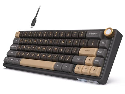 RK ROYAL KLUDGE R65 Wired Gaming Keyboard with Volume Knob, 60% Percent RGB Backlit Mechanical Keyboard Gasket Mount with PBT Keycaps, MDA Profile, QMK/VIA, 66 Keys Hot Swappable Cream Switch, Black - color: Black
