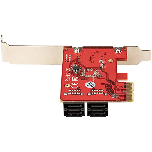 StarTech 4-Port SATA III 6Gbps PCIe Card, Non-RAID (4P6G-PCIE-SATA-CARD) | PCI Express to SATA converter, Stacked SATA connectors, X2 slot, Full/low-profile, NCQ, Port Multiplier, HDD/SSD