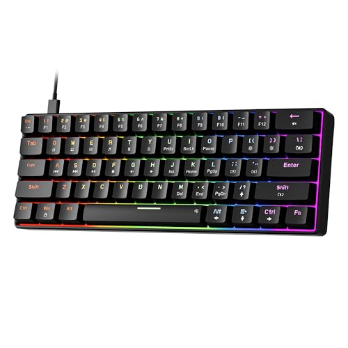 Newmen GM611 Mechanical Keyboard,LEDBacklit Wired Gaming Keyboard RedSwitch | Compact Portable,Mini 61 Keys,LED Backlit,60 Percent Mechanical Keyboard,Black Keycaps,Windows Laptop PC,Linear Red Switches - color: black keycaps-red switch