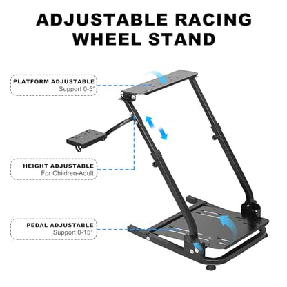 CXRCY Racing Wheel Stand, Adj Height & Foldable for G920 G29 G27 G25 | For Fanatec & Thrustmaster bases. Xbox,PS4,PS5,PC. Wheel & pedals not incl. - color: Black