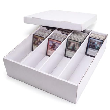 Calenzana 3200-Count Trading Cardboard Card Storage Boxes 1 Pack, 4 Row White Card Box with 16 Dividers, MTG, TCG Card Organizer - size: 16x13.3x1.3 inches