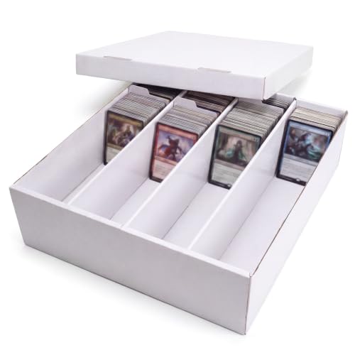 Calenzana 3200-Count Trading Cardboard Card Storage Boxes 1 Pack, 4 Row White Card Box with 16 Dividers, MTG, TCG Card Organizer - size: 16x13.3x1.3 inches