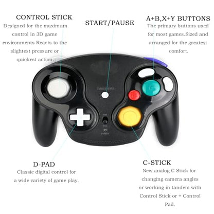 inventii Game Cube Controller,NGC 2.4G Wireless Classic Controller for Wii Game Cube, With Receiver Adapter (Black and Silver) - color: Black and Silver