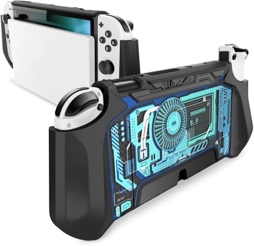 Mumba Dockable Case for Nintendo Switch OLED 2021, [Blade Series] TPU Grip Protective Cover Accessories Compatible with Nintendo Switch OLED 7 Inch and Joy-Con Controller (Marine) - color: Marine