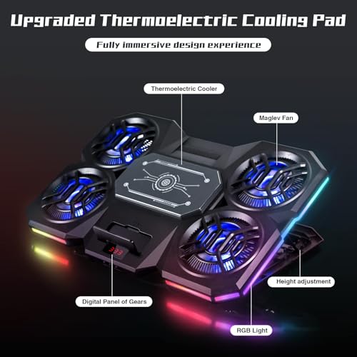 Laptop Cooling Pad with Thermoelectric Cooler and 4 Fans, Powerful Laptop Cooler, Independent Control, Multi-Gear Adjustment, RGB, 14-21 Inch Laptop Stand (14"/15.6"/17"/21")