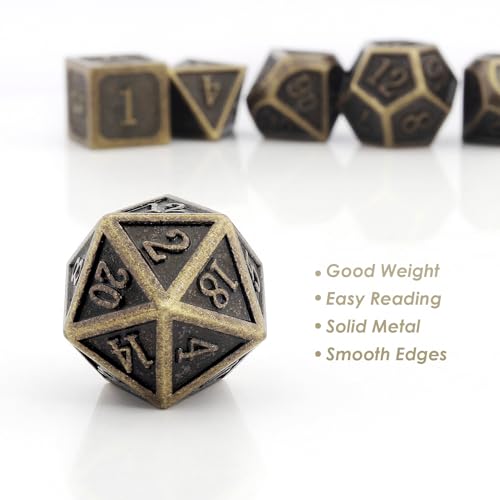 Haxtec Antique Metal DND Dice Set Bronze Polyhedral D&D Dice with Leather Dice Bag Compatible with Dungeons and Dragons Gamer Gifts for DND Lovers TTRPG Players Masters - color: Bronze