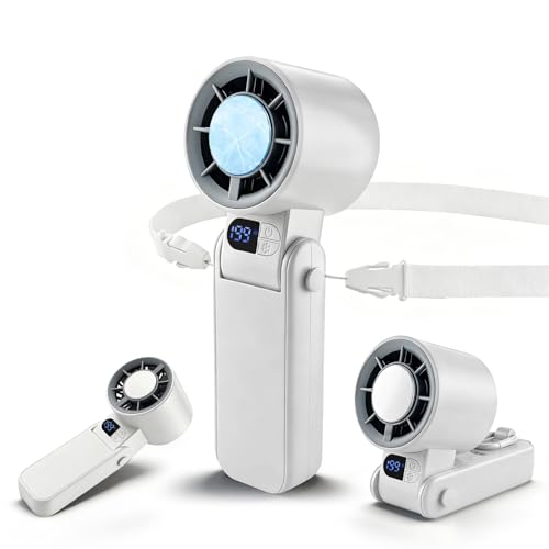 Handheld Portable Turbo Fan with Ice Cooler Personal Cooling Device | 199 Speeds,Digital Display, Up to 12H Runtime, Rechargeable Powerful Mini Personal Fan for Travel/Concerts/Sport Events/Gifts - color: White