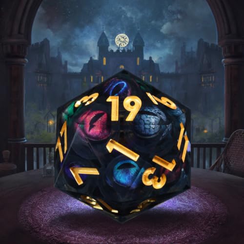 Mini Planet 50mm Chonk D20 Liquid Core Polyhedral 50mm D20 Liquid Core Role Playing Game Dice Aqua Dragon Eyeballs - color: Dragon Eyeballs