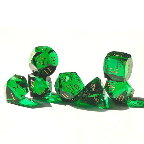 Crystal Multifaceted Polyhedral Dice Set 7 PCS for DND, RPG Tabletop Gaming, Collectors | Tinbox Packing, Gemstone Effect Dice (Emerald) - color: Emerald