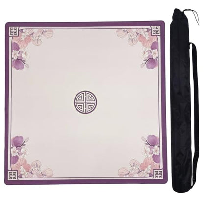 Mahjong Mat for Table, 31.5 x 31.5 Inch | Pink&Purple Flower, Portable Packaging Bag, Non-Slip, Noise Reduce, Water-Absorbent, For Card Games/Dominoes/Board Games